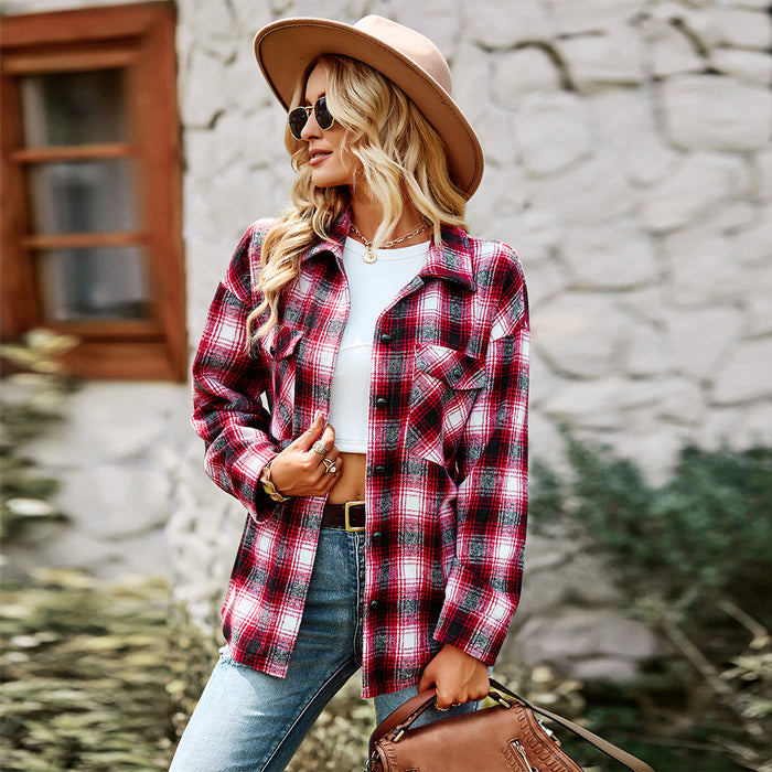 Popular Plaid Shirt Autumn Winter Wild Tops Country