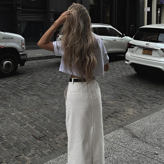 High Waist Slit Sexy White Skirt Summer Street All Match Dress