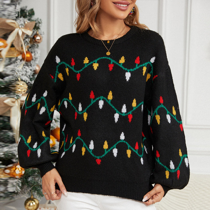 Christmas Sweater Women Clothing Colored Lights Sweet Slipover Loose Christmas Sweater