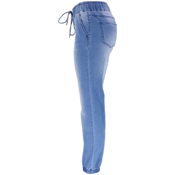 Blue Mid-Waist Light Blue Office Washed Denim Trousers Autumn Winter Spring Wear All-Matching Women Wear