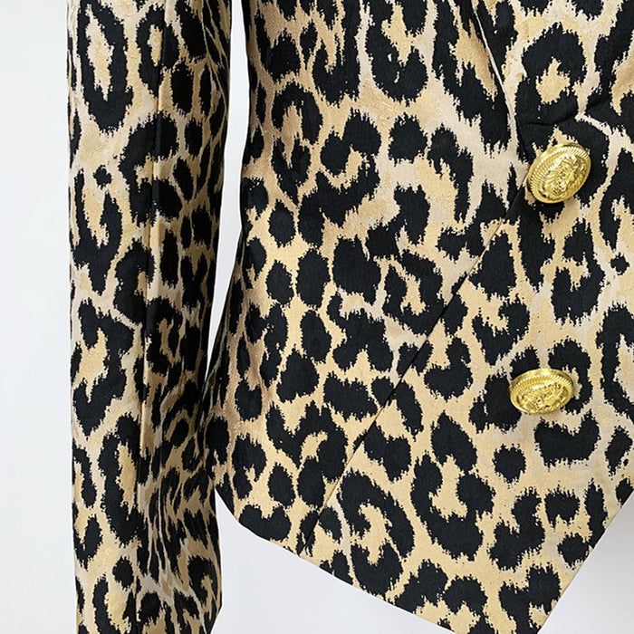 Goods Stars Leopard Jacquard Lion Double Breasted Slim Blazer Jacket