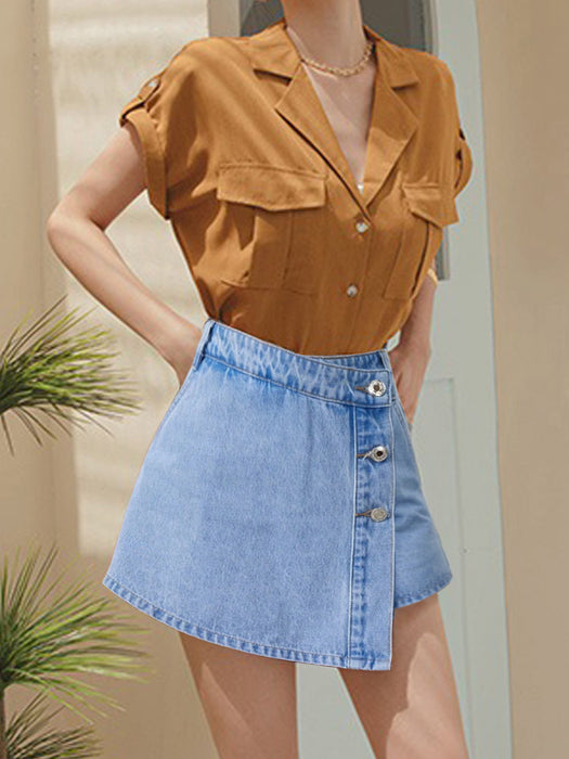 Slit Women Net Denim Shorts Skirts