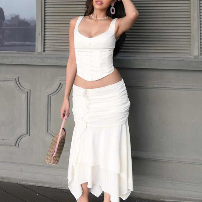 Summer Women Clothing Sexy Pleated Side Slit Irregular Asymmetric Skirt