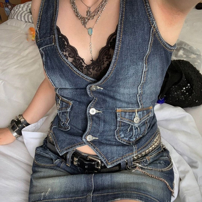 Slim Denim Vest Women