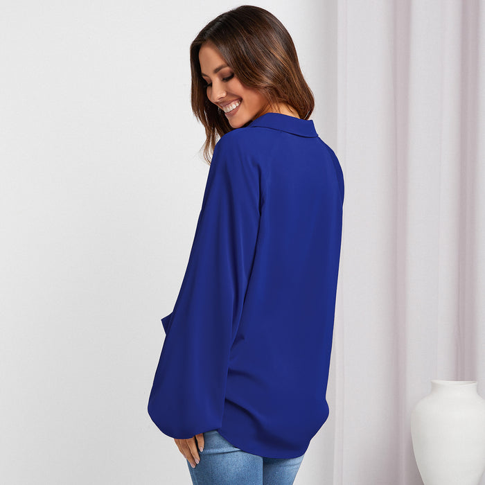 Shirt Women Solid Color V-neck Shirt Niche High-End Shirt