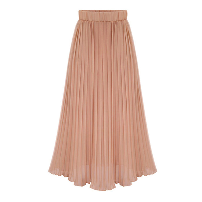 Casual Solid Color All-Matching Waist Chiffon Skirt Autumn Winter A- line Skirt Pleated Skirt