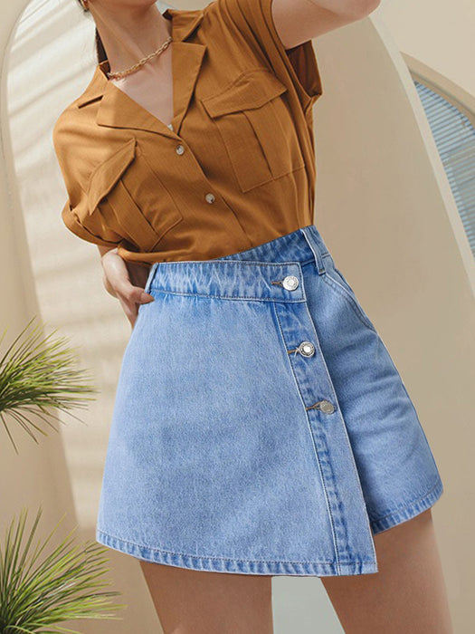 Slit Women Net Denim Shorts Skirts