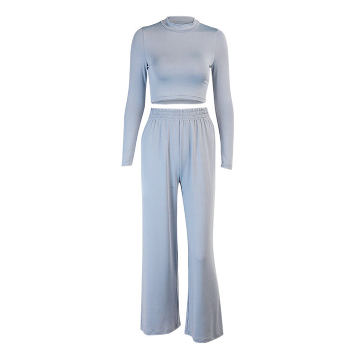 Casual Pajamas Sports Suit Women Office Wide Leg Pants Long-Sleeve Suit