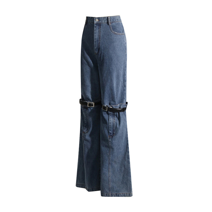 Autumn Korean Washed Cotton Jeans Deconstruction Stitching Straight Leg Pants Narrow Elastic Wide Leg Pants Trousers