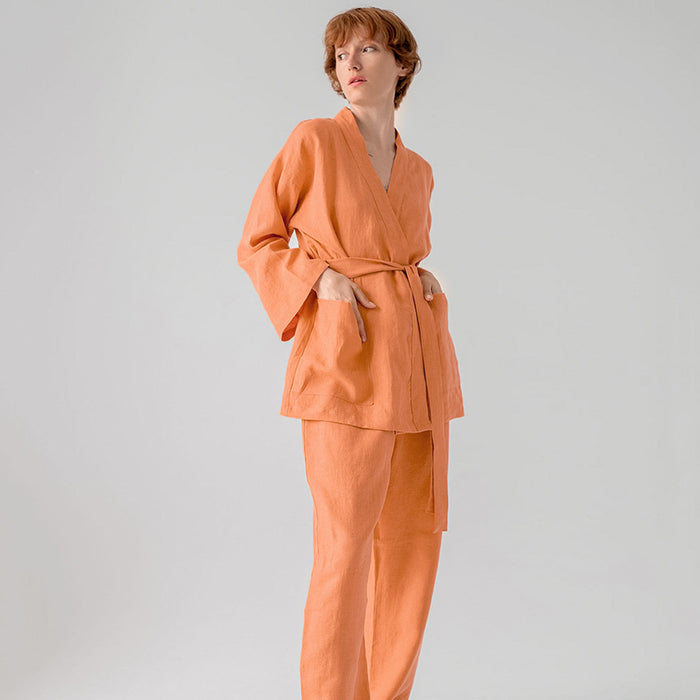 Autumn Cotton Linen Long Sleeve Nightgown Trousers Cotton Waist Band Comfortable Homewear Pajamas Women Can Wear outside