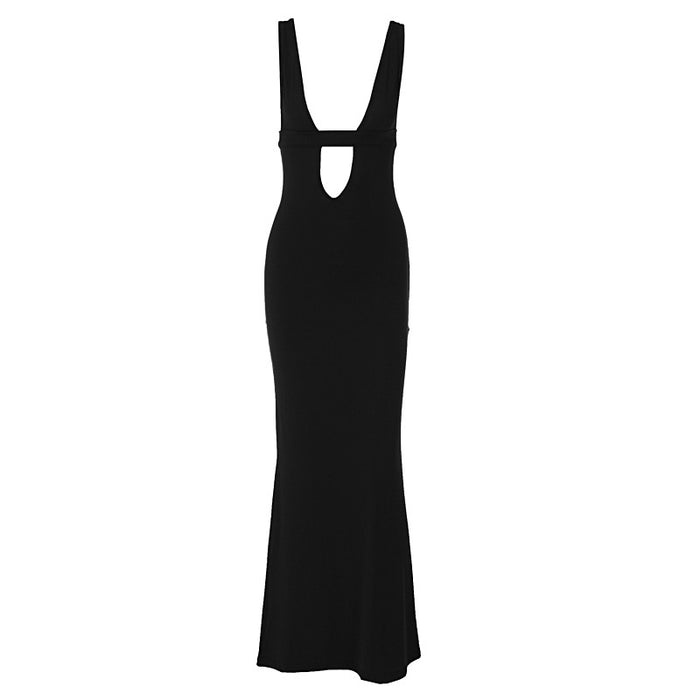 Best Seller in Sexy Deep V Plunge Patch Hollow Out Cutout Chest Wrap Maxi Dress Slim Strap Dress