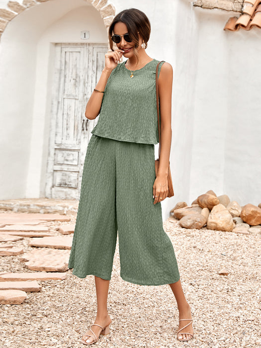 Spring Summer Women Clothing Solid Color Casual Loose Sleeveless Women Jumpsuit