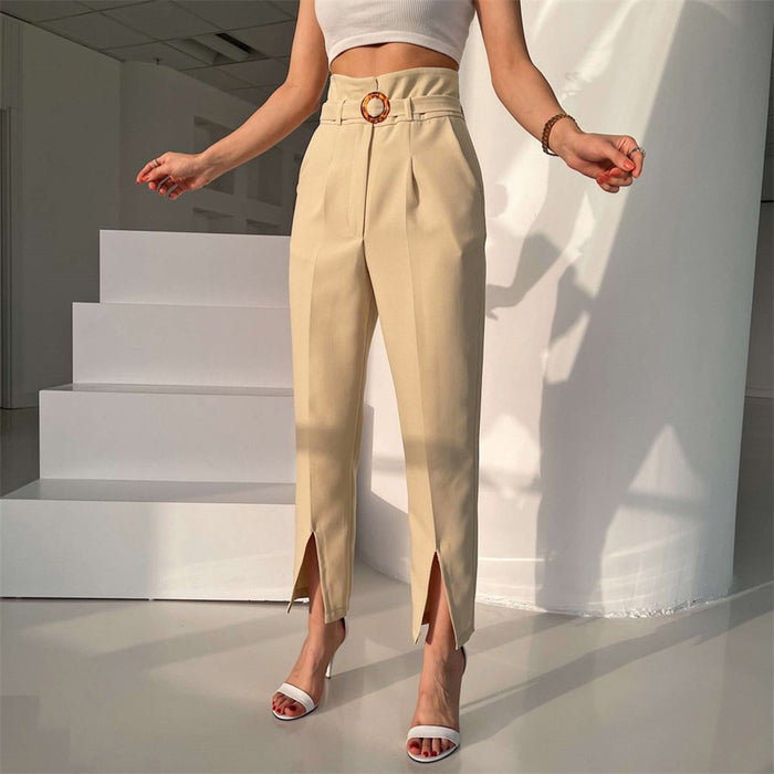 Summer Slim Leg Split Work Pant Cropped Pants Casual Women  Pants Office Work Pant