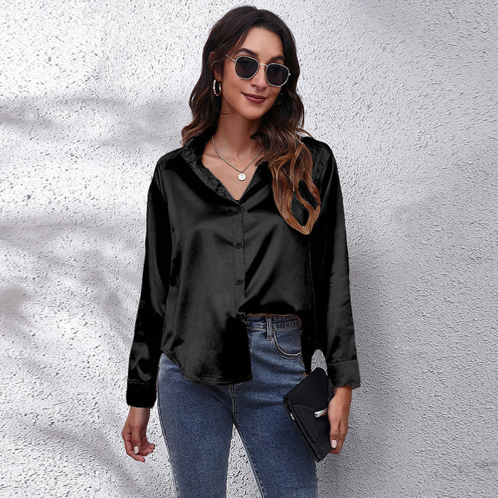 Popular Satin Shirt Women Artificial Silk Long Sleeve Shirt Autumn Women Clothing