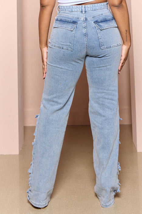 Multi Bag Ripped Jeans Women Tooling Ripped Washed Trousers Multi Bag Jeans