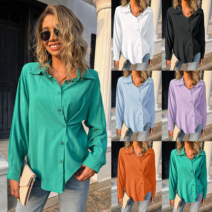 Women Clothing Shirt Summer Breasted Loose Long Sleeve plus Size Top for Women