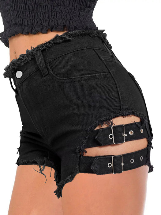 Jeans High Waist Street Ripped Hollow Out Cutout Girls Jeans Shorts