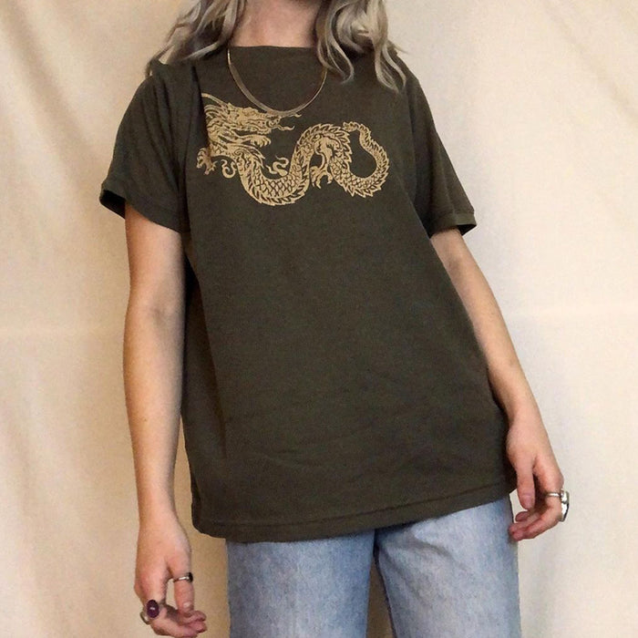 Hip Hop Short Sleeve Women Fried Street T shirt Dragon Pattern Printing Hip Hop Brand High Street T shirt Supply