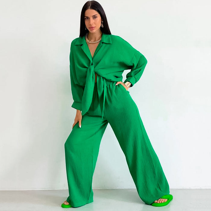 Autumn Double Layer Gauze Pajamas Set Loose Wide Leg Pants Sweet Ladie Homewear Can Be Worn outside