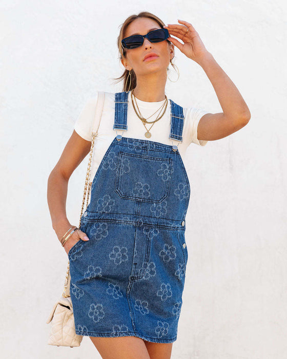 Casual Full Jacquard Trendy Women Cowboy Siamese Suspender Skirt