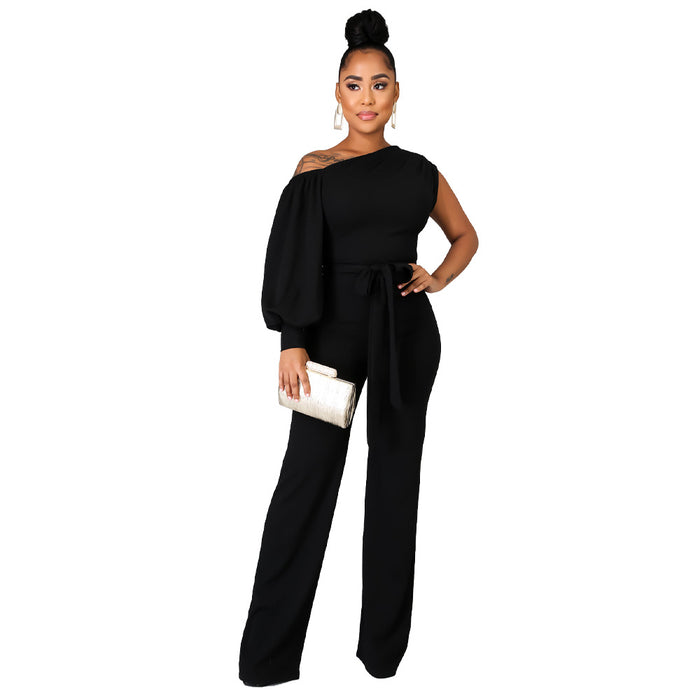 Women Wear  Solid Color One-Shoulder Women  Wide Leg  Women Jumpsuit