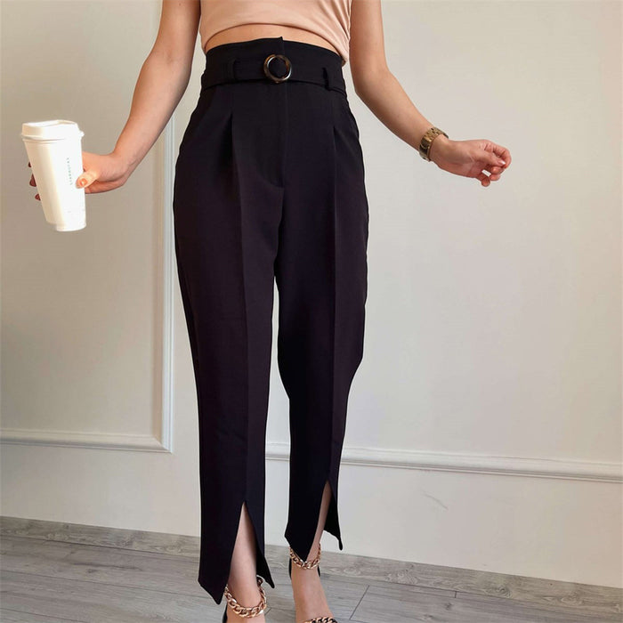 Summer Slim Leg Split Work Pant Cropped Pants Casual Women  Pants Office Work Pant