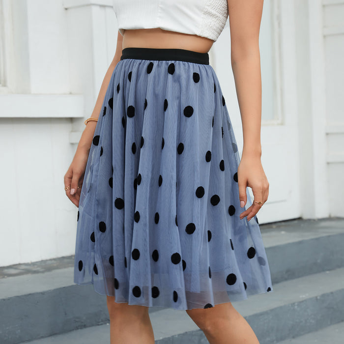 Embroidered Polka Dot Tulle Skirt Embroidered Polka Dot Skirt High Waist Soft Veil Pettiskirt Retro Skirt