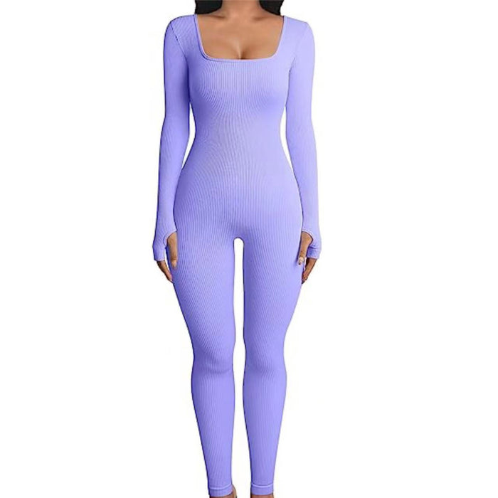 Women Jumpsuit Yoga Jumpsuit Workout Ribbed Long Sleeve Trousers Sports Jumpsuit