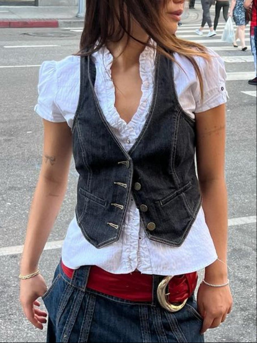 Slim Denim Vest For Women