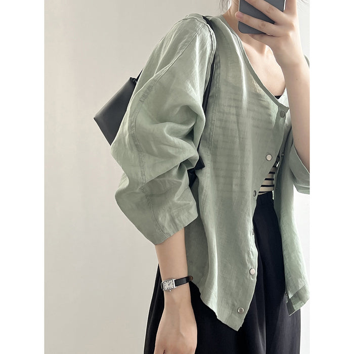 Minimalist Long Sleeve Thin Jacket Coat Autumn Loose Round Neck Single Breasted Top