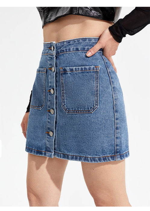 High Waist Slimming A- line Denim Skirt Women Retro High Waist Sexy Arm Covering Short Skirt Petite Dress