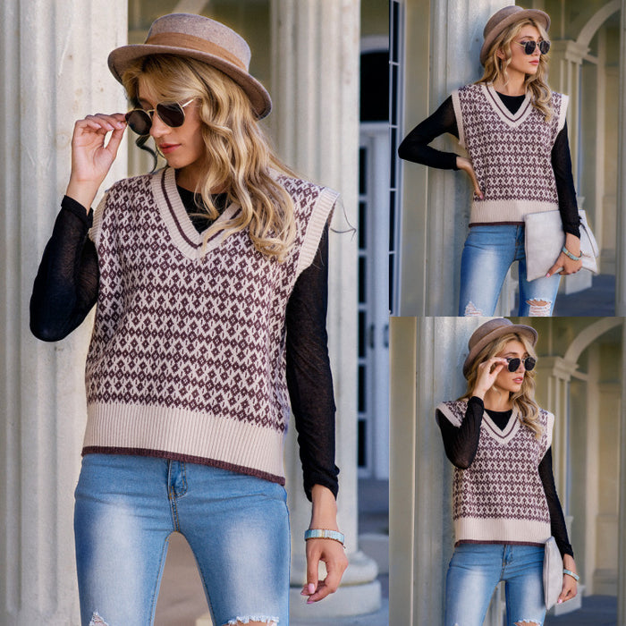 Sweater Vest Women Autumn Winter Jacquard Vest Sweater