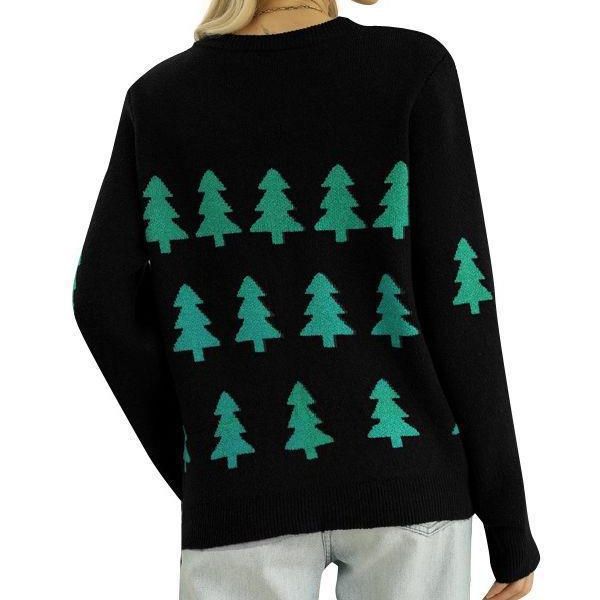 Christmas Tree Jacquard Christmas Sweater Women Casual Pullover Sweater