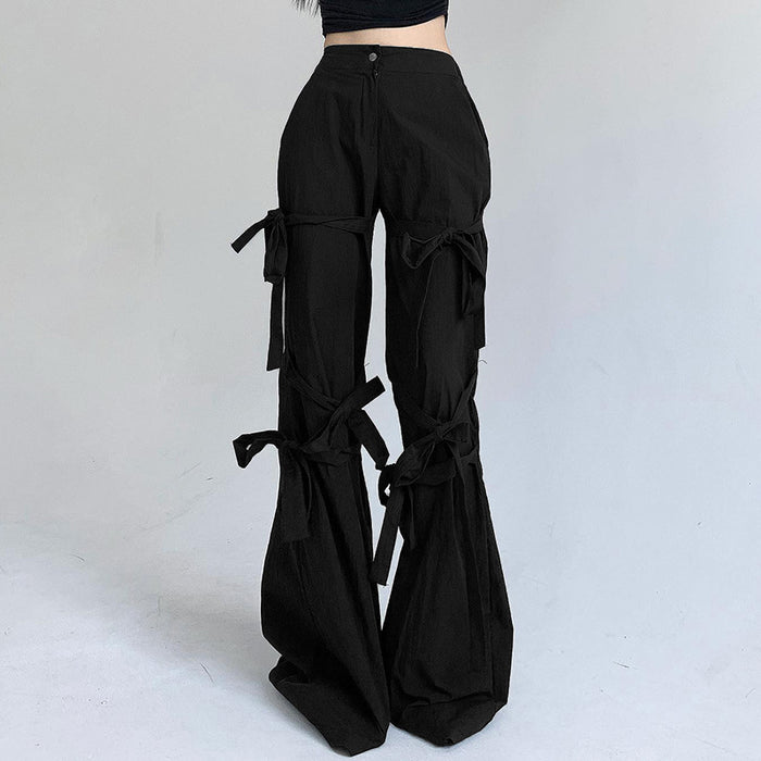 Bowknot Lace up Design Low Waist Slightly Spicy Casual Pants Sexy Street Slimming Trousers