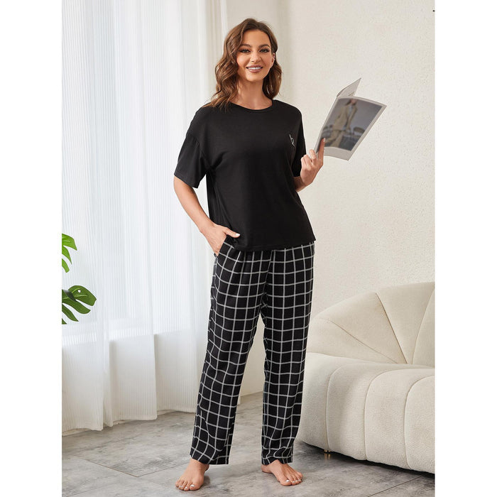 Pajamas Women Summer Short Sleeve Trousers Simple Casual Homewear Suit