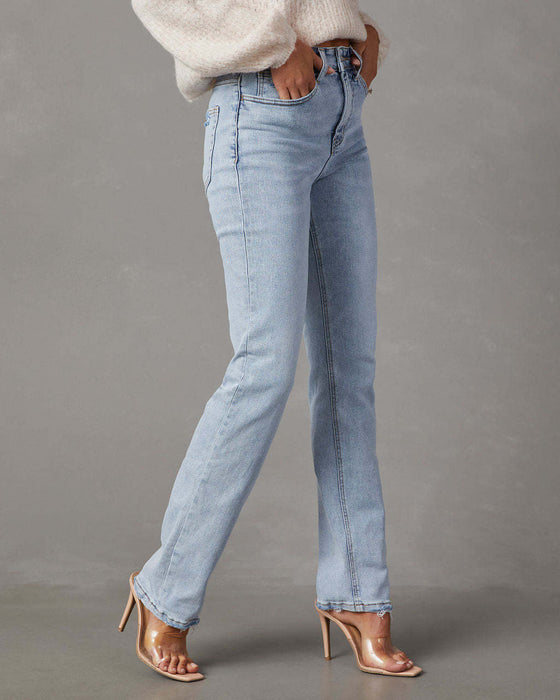 Spring Autumn High Waist Light Colored Jeans Women Elegant Office Slimming Straight Pants Trousers