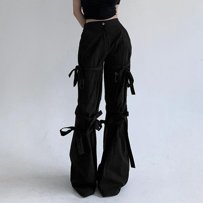 Bowknot Lace up Design Low Waist Slightly Spicy Casual Pants Sexy Street Slimming Trousers