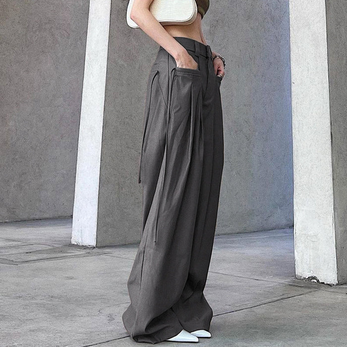 Solid Color Loose Straight Pocket Casual Woven Trouser Summer