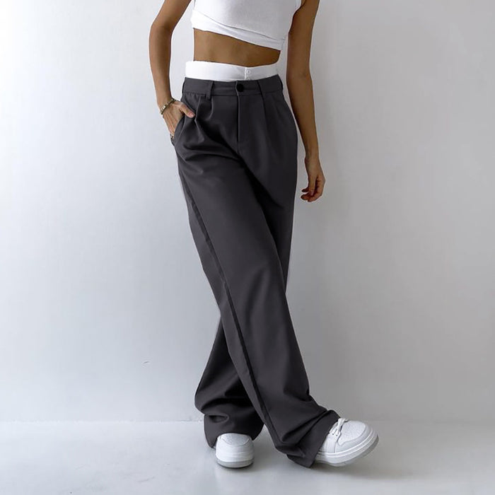 Gray Comfort Casual High Waist Loose Drooping Slimming Wide Leg Pants Summer Trousers for Women