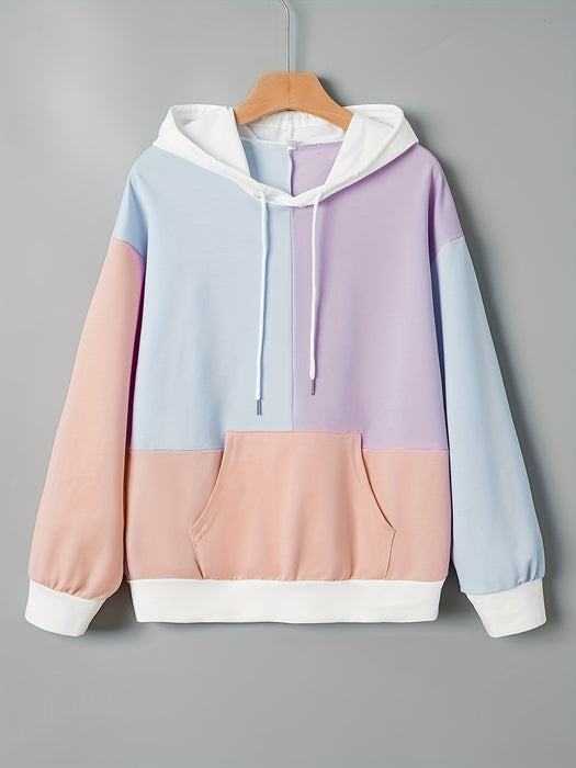 Long Sleeve Hooded Color Matching Sweatshirt Women Loose Ladies