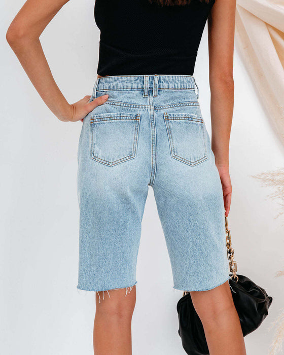 Summer Urban Casual Ordinary Water Washed Hole Women Denim Straight-Leg Pants