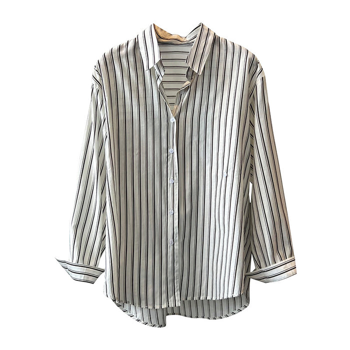 French Vertical Striped Shirt Women  Autumn Niche Long Sleeve Shirt