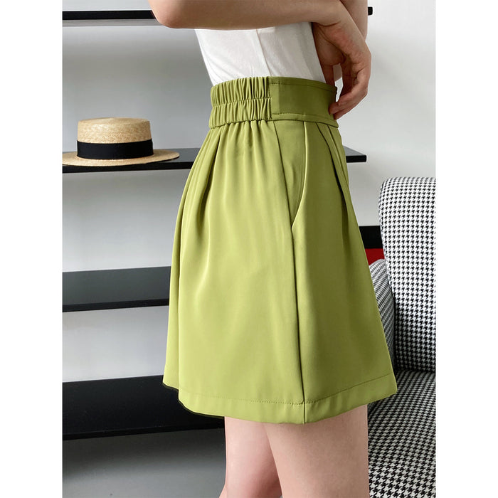 Oblique Placket Wide Leg Shorts Women Summer Outerwear Korean Casual Fifth Pants