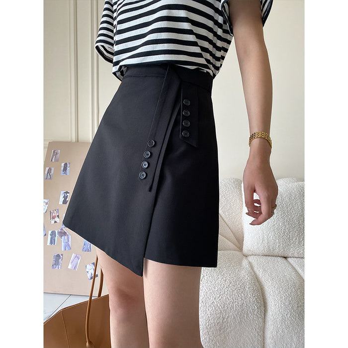 Polo Collar Striped T-shirt Suit Skirt Set Women Two-Piece Suit Summer