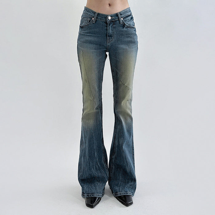 Street Stretch Slim Washed Blue Jeans Mid Waist Basic All Matching Sexy Slimming Bootcut Pants