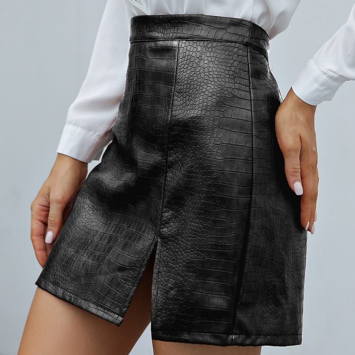 Irregular Asymmetric Solid Color All-Matching Package Hip Faux Leather Skirt Leather Skirt Women