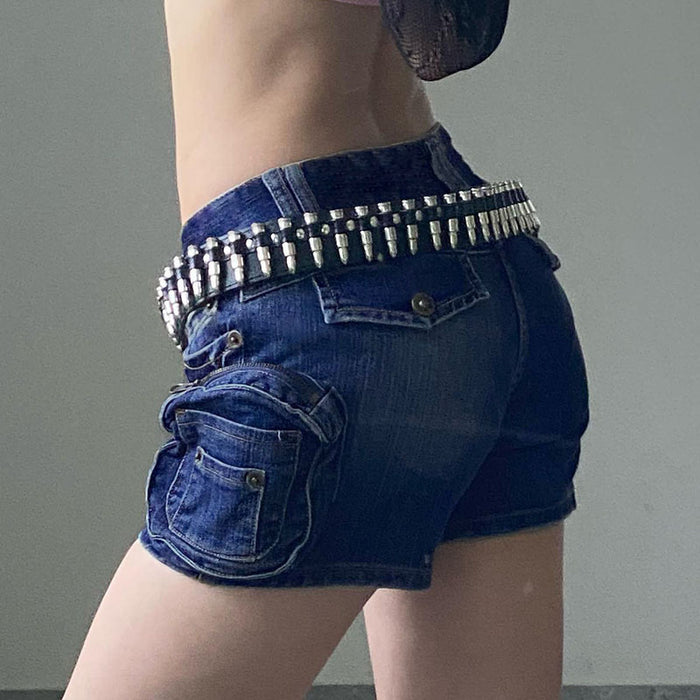 Low Waist Tight Pants Unique Punk Three Dimensional Pocket Do the Old Cowboy Shorts