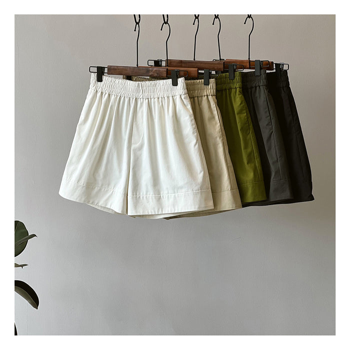 High Waist Casual Shorts Summer Niche Chic Elastic Waist A  line Outerwear Wide Leg Pants