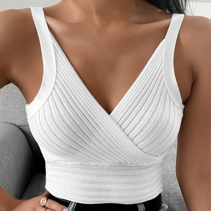 Spring Summer Knitted Vest Women Popular Sexy V Neck Cross Wrapped Chest Strap Top