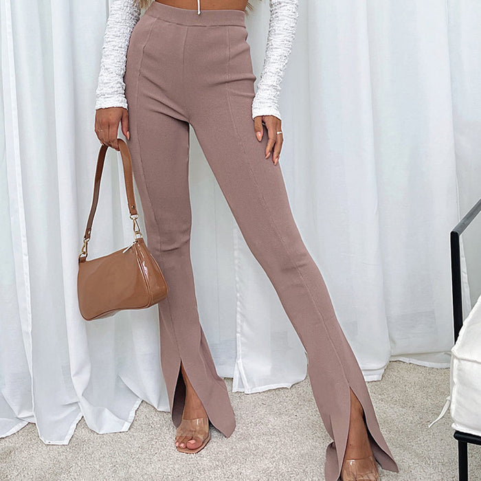 Clothing High Waist Slim Fit Casual Pants Exposed cropped Split Flared Casual Pants Women Clothing